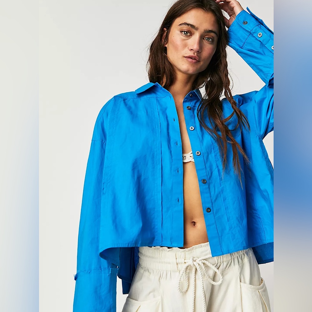 NEW Free People Remade Poplin Shirt In Catalina Blue